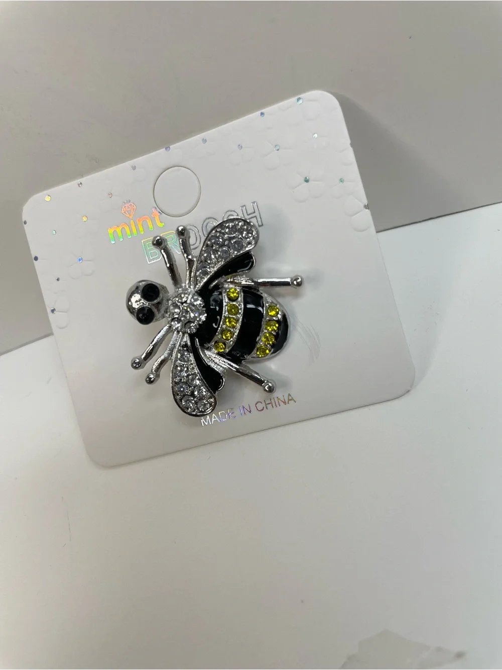Bee Brooch in Silver, Black and Yellow NWT